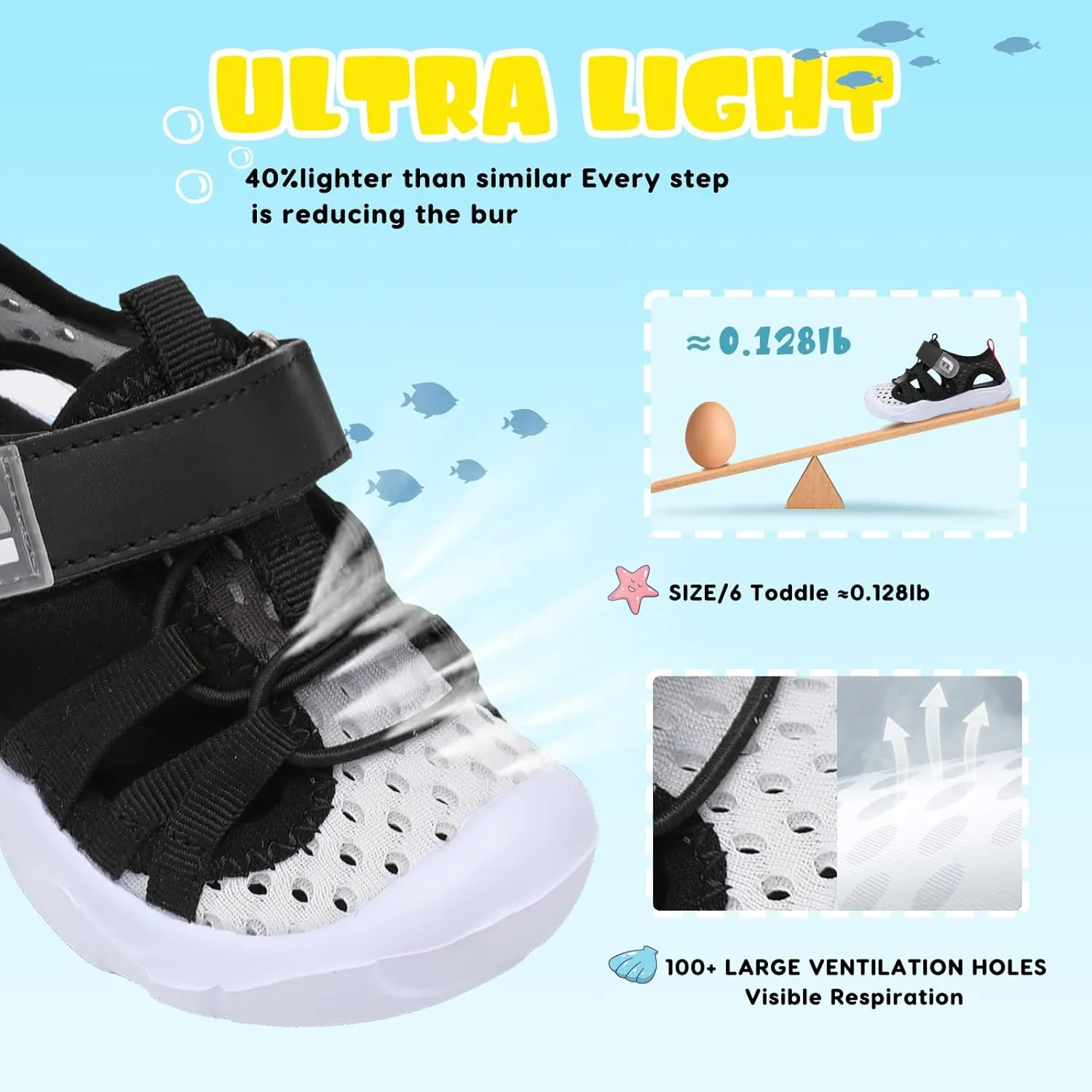 JOINFREE Toddler Boys Girls Water Shoes Breathable Qucik Dry Sport Beach Sandals Lightweight Barefoot Flexible