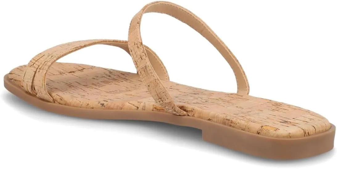 Journee Collection Womens Brisa Slip On Flat Sandals Multi Strap Cushioned Open Square Toe Spring Summer Shoe