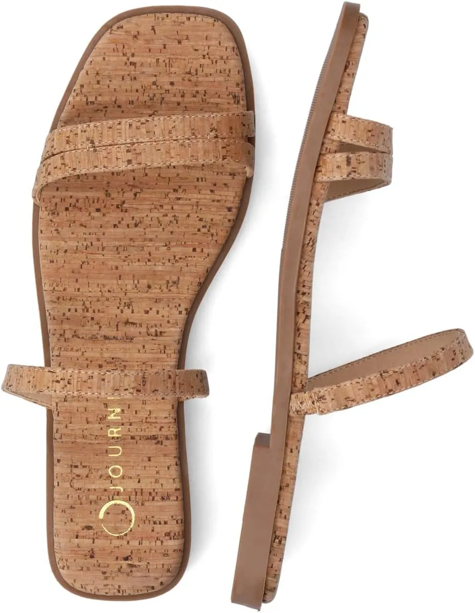 Journee Collection Womens Brisa Slip On Flat Sandals Multi Strap Cushioned Open Square Toe Spring Summer Shoe