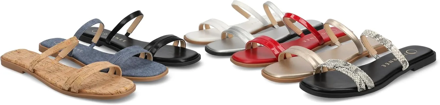 Journee Collection Womens Brisa Slip On Flat Sandals Multi Strap Cushioned Open Square Toe Spring Summer Shoe