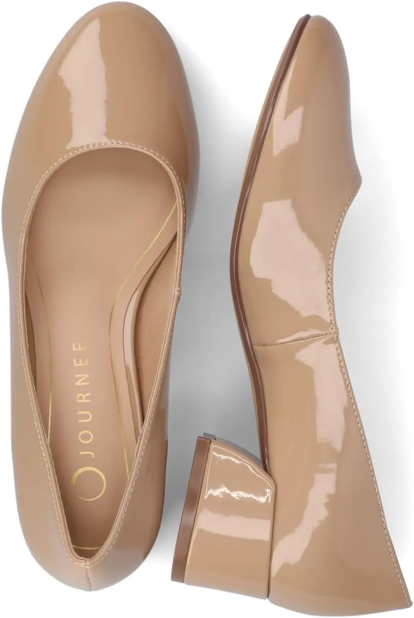 Journee Collection Womens Saarii Block Heel Dress Pumps Cushioned Slip On Covered Round Closed Toe Fashion Shoe