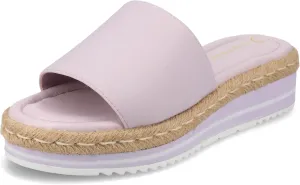 Journee Womens Braided Espadrille Wedge Heel Open Round Toe Slip On Neoprene Rosey Platform Slide Sandal Lilac, 8 Wide