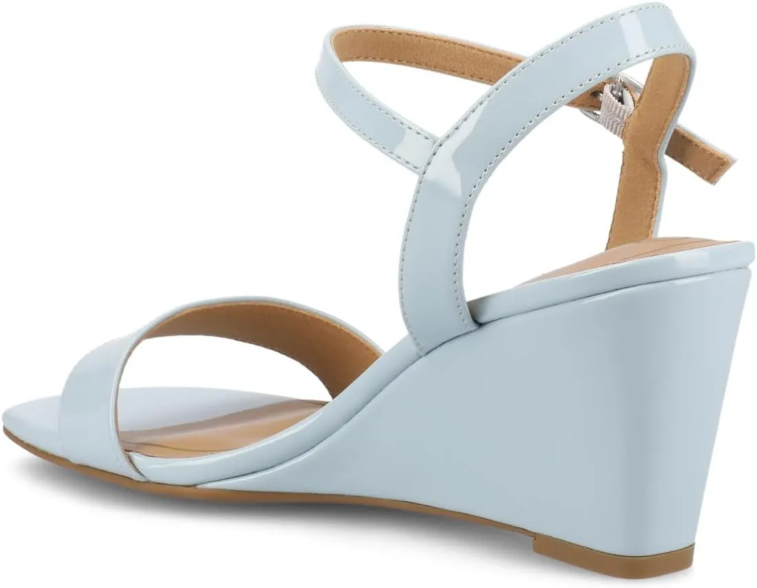 Journee Womens cushioned footbed Dressy Wedge Sandal Clayr Faux Leather Wedge Heel Ankle Straps 2-3 Inch Heel Open Toe