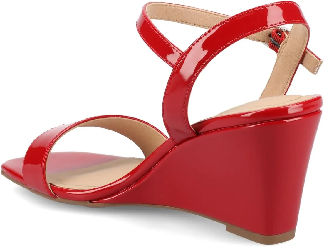 Journee Womens cushioned footbed Dressy Wedge Sandal Clayr Faux Leather Wedge Heel Ankle Straps 2-3 Inch Heel Open Toe