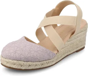 Journee Womens cushioned footbeds Ashlee wedge heel espadrille sandal soft fabric uppers ankle strap sandal round-toe