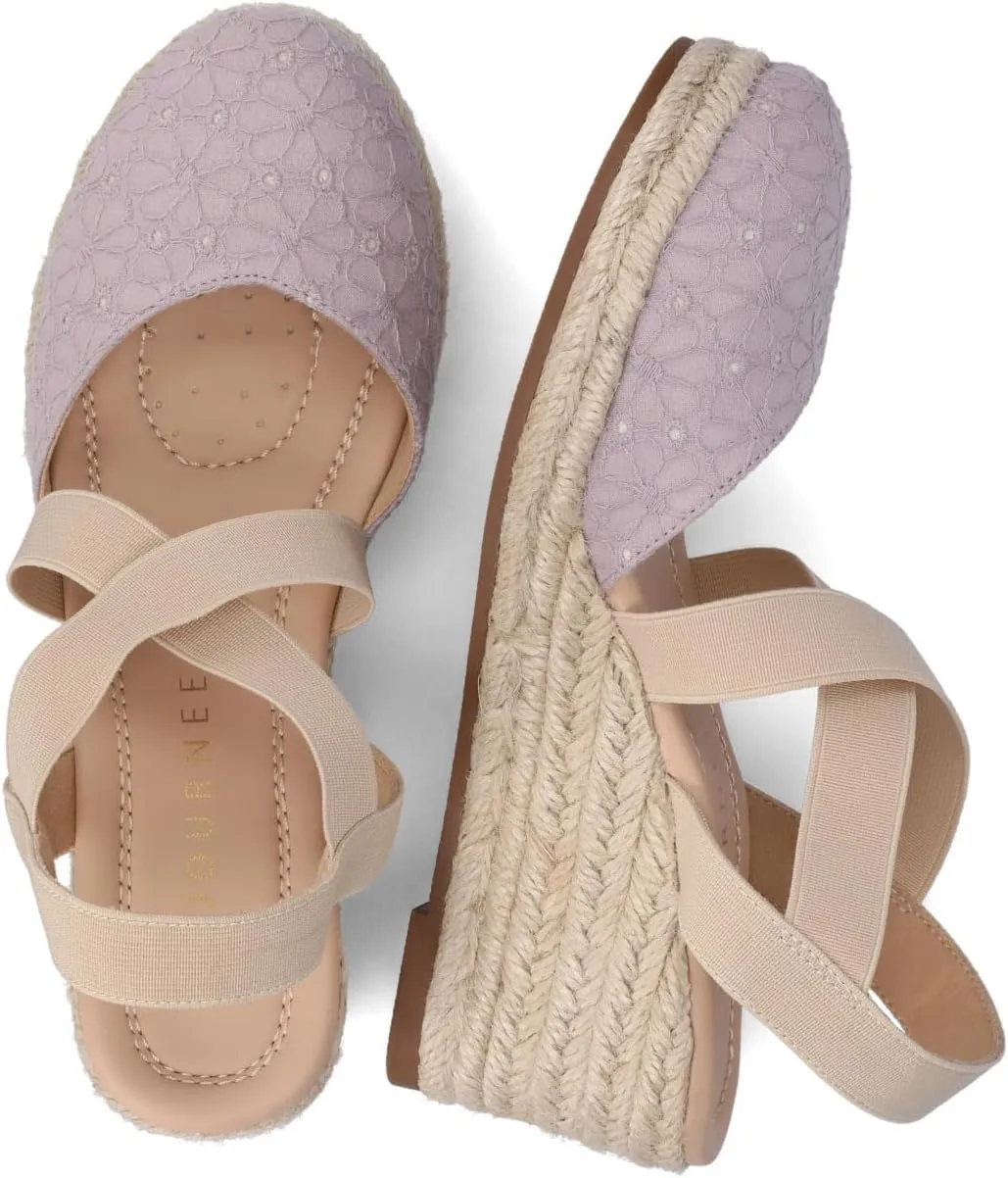 Journee Womens cushioned footbeds Ashlee wedge heel espadrille sandal soft fabric uppers ankle strap sandal round-toe