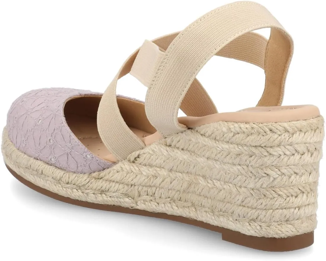 Journee Womens cushioned footbeds Ashlee wedge heel espadrille sandal soft fabric uppers ankle strap sandal round-toe