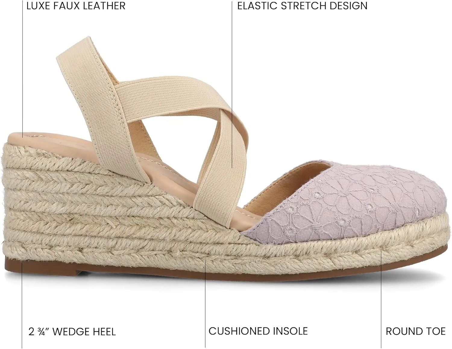 Journee Womens cushioned footbeds Ashlee wedge heel espadrille sandal soft fabric uppers ankle strap sandal round-toe