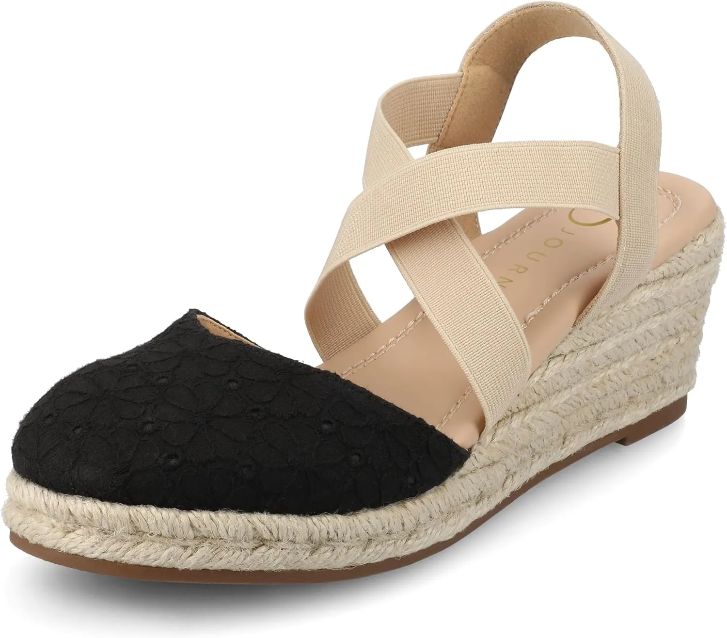 Journee Womens cushioned footbeds Ashlee wedge heel espadrille sandal soft fabric uppers ankle strap sandal round-toe