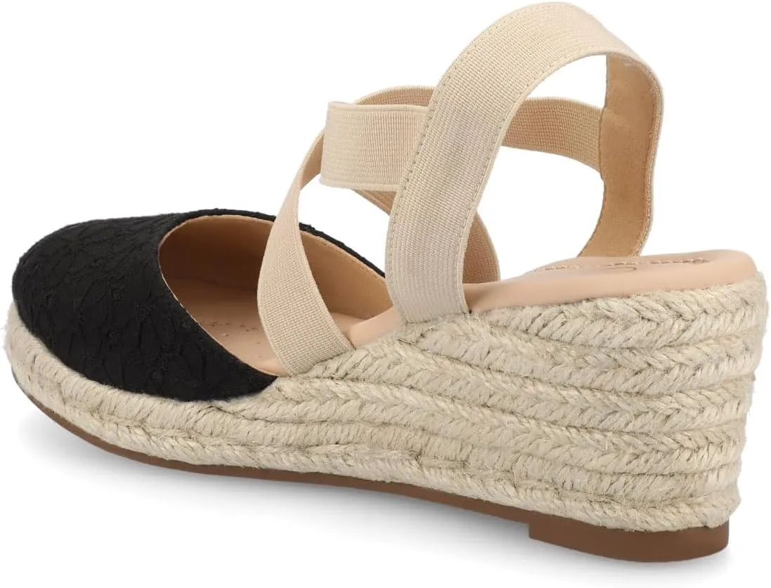 Journee Womens cushioned footbeds Ashlee wedge heel espadrille sandal soft fabric uppers ankle strap sandal round-toe