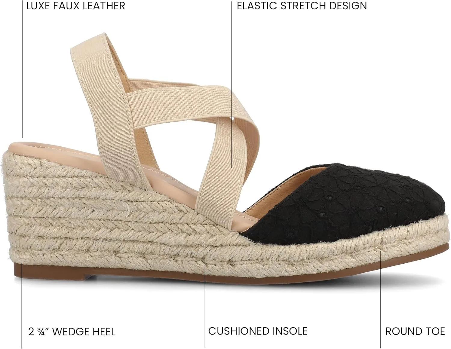 Journee Womens cushioned footbeds Ashlee wedge heel espadrille sandal soft fabric uppers ankle strap sandal round-toe