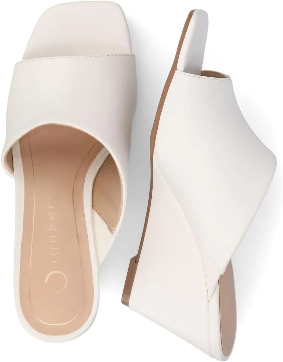Journee Womens cushioned footbeds Clementine wedge heel sandal D'orsay open toe slip-on faux leather