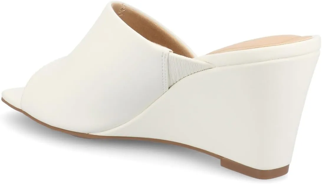 Journee Womens cushioned footbeds Clementine wedge heel sandal D'orsay open toe slip-on faux leather