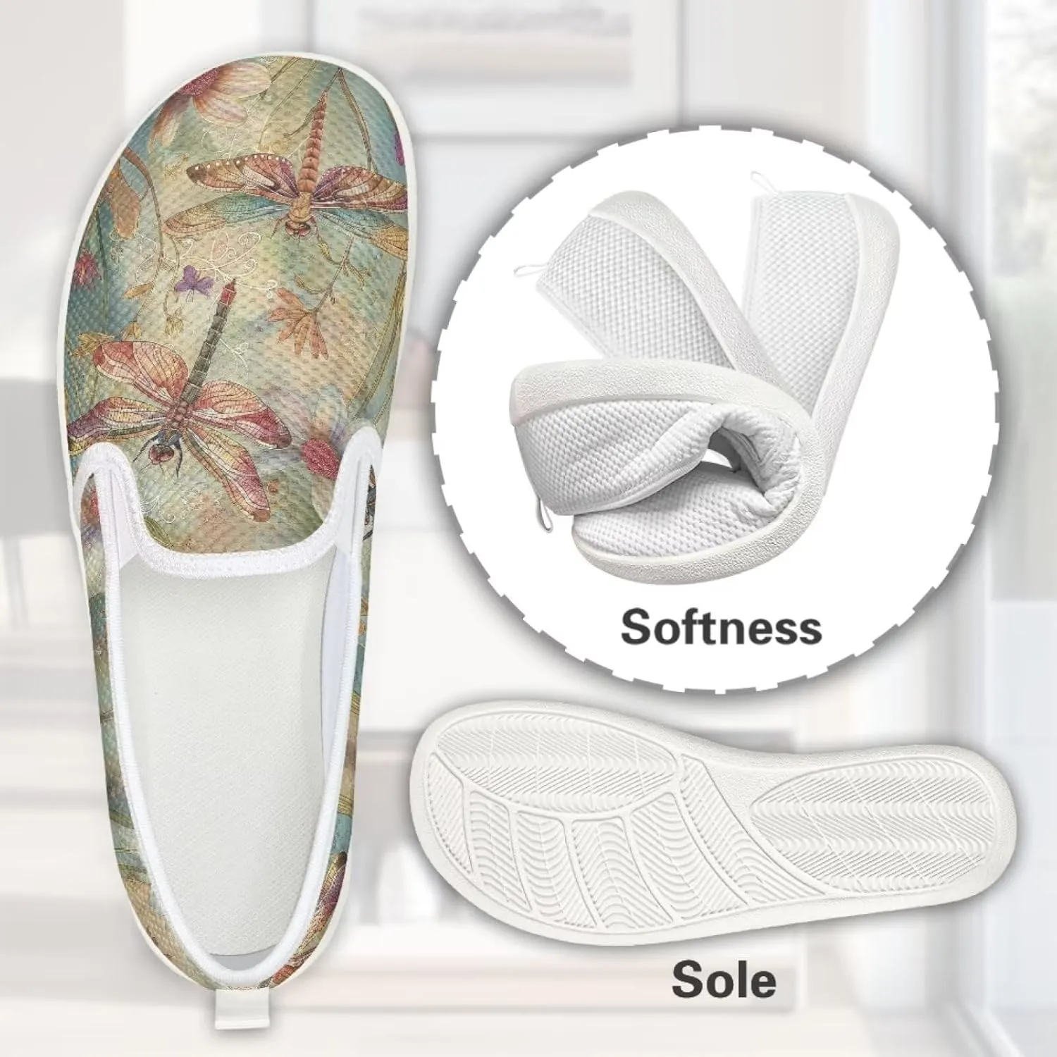 JoyLamoria Retro Butterfly Print Slip on Sneakers Mesh Fashion Running Shoes Sneakers Women Men Walking Shoes Arch Support Causal Flats
