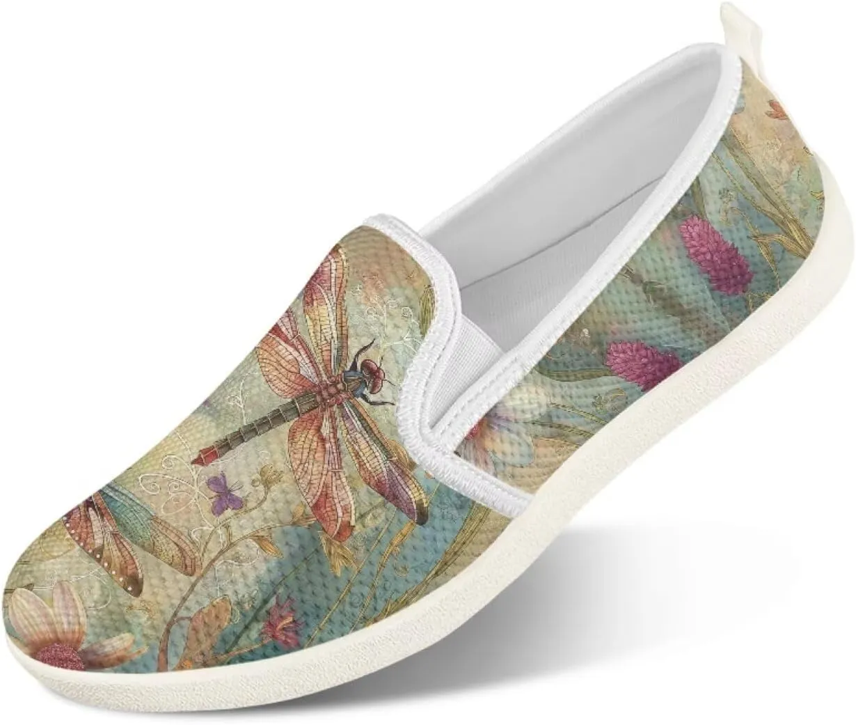 JoyLamoria Retro Butterfly Print Slip on Sneakers Mesh Fashion Running Shoes Sneakers Women Men Walking Shoes Arch Support Causal Flats