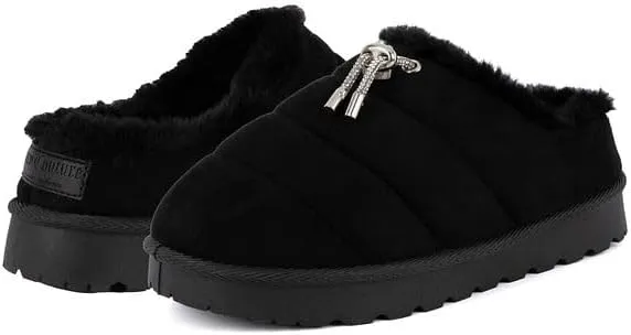 Juicy Couture Women's Faux Fur Mule Slippers – Cozy, Lightweight Slip-On for Indoor and Outdoor Comfort