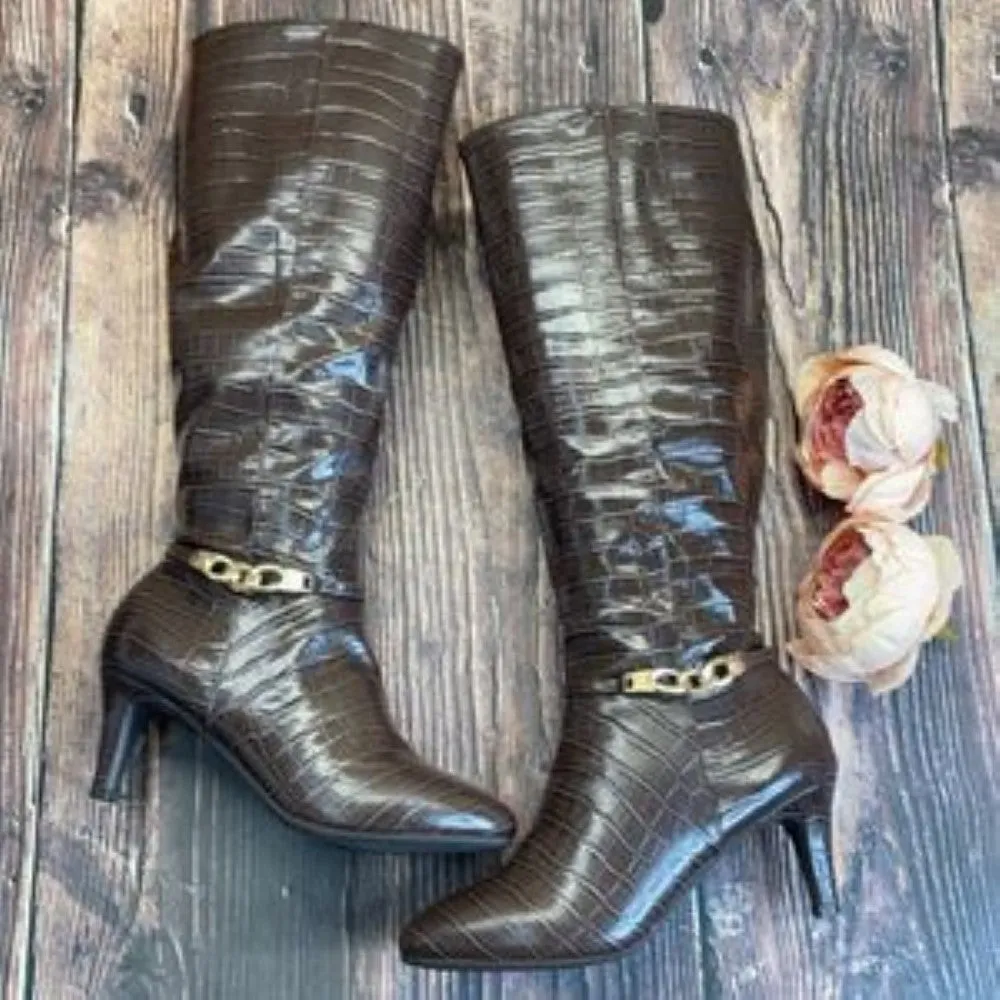 Karen Scott Brown Hanna Wide-Calf Dress Boots 6M