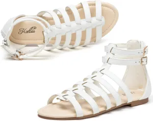 katliu Women's Gladiator Sandal Flat Strap Sandals Two Ankle Buckle