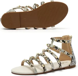katliu Women's Gladiator Sandal Flat Strap Sandals Two Ankle Buckle
