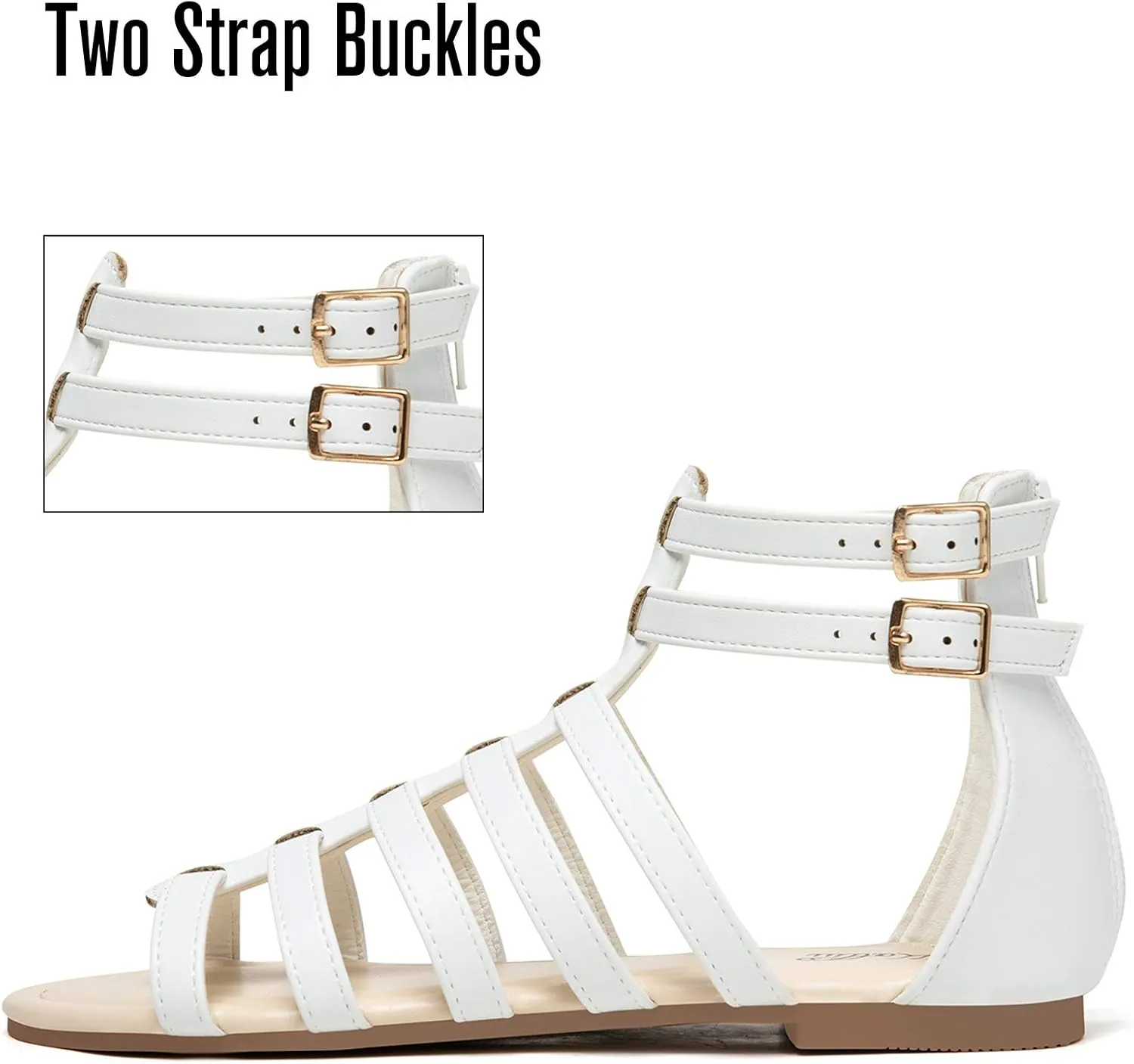 katliu Women's Gladiator Sandal Flat Strap Sandals Two Ankle Buckle