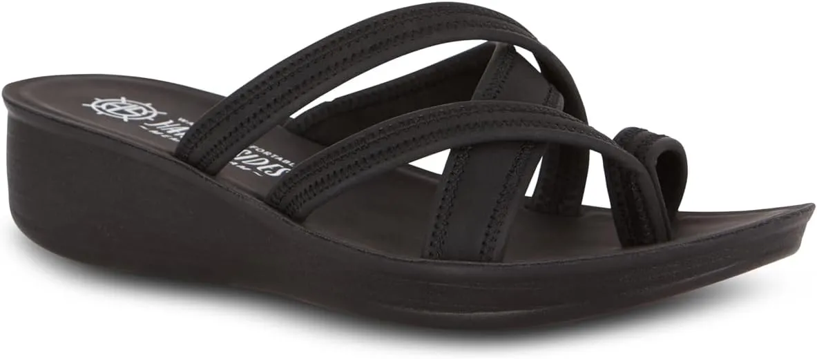 Keegan Women’s Wedge Sandal – Comfortable Open-Toe Wedges with Cushioned Insole, Available in Black & Navy, Medium Width Sizes 6-10