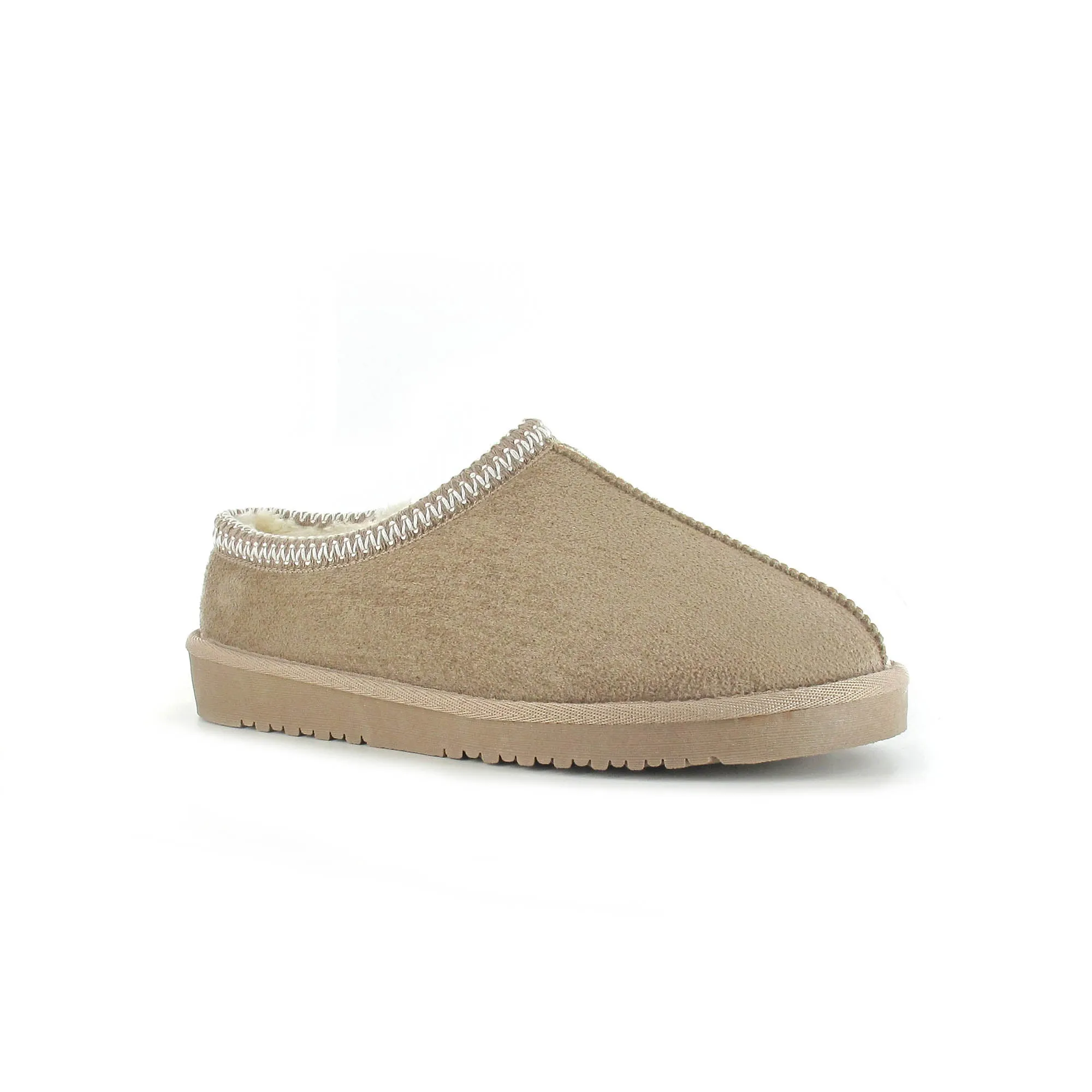 Kelly: Embroided Faux Fur Lined Mule Slippers - Beige