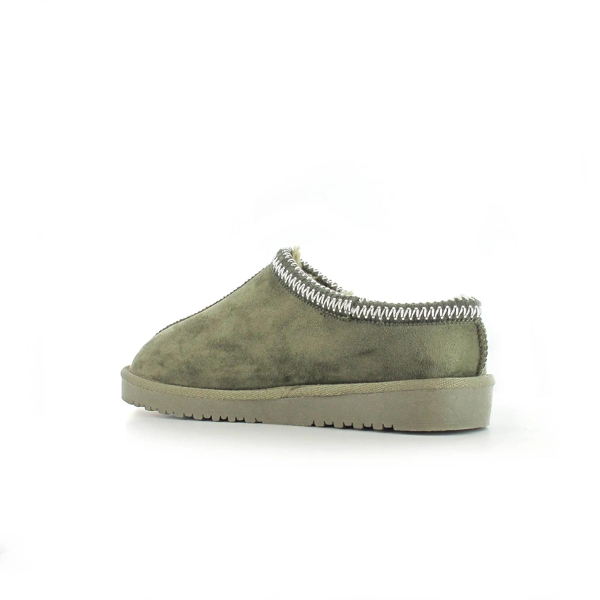 Kelly: Embroided Faux Fur Lined Mule Slippers - Olive