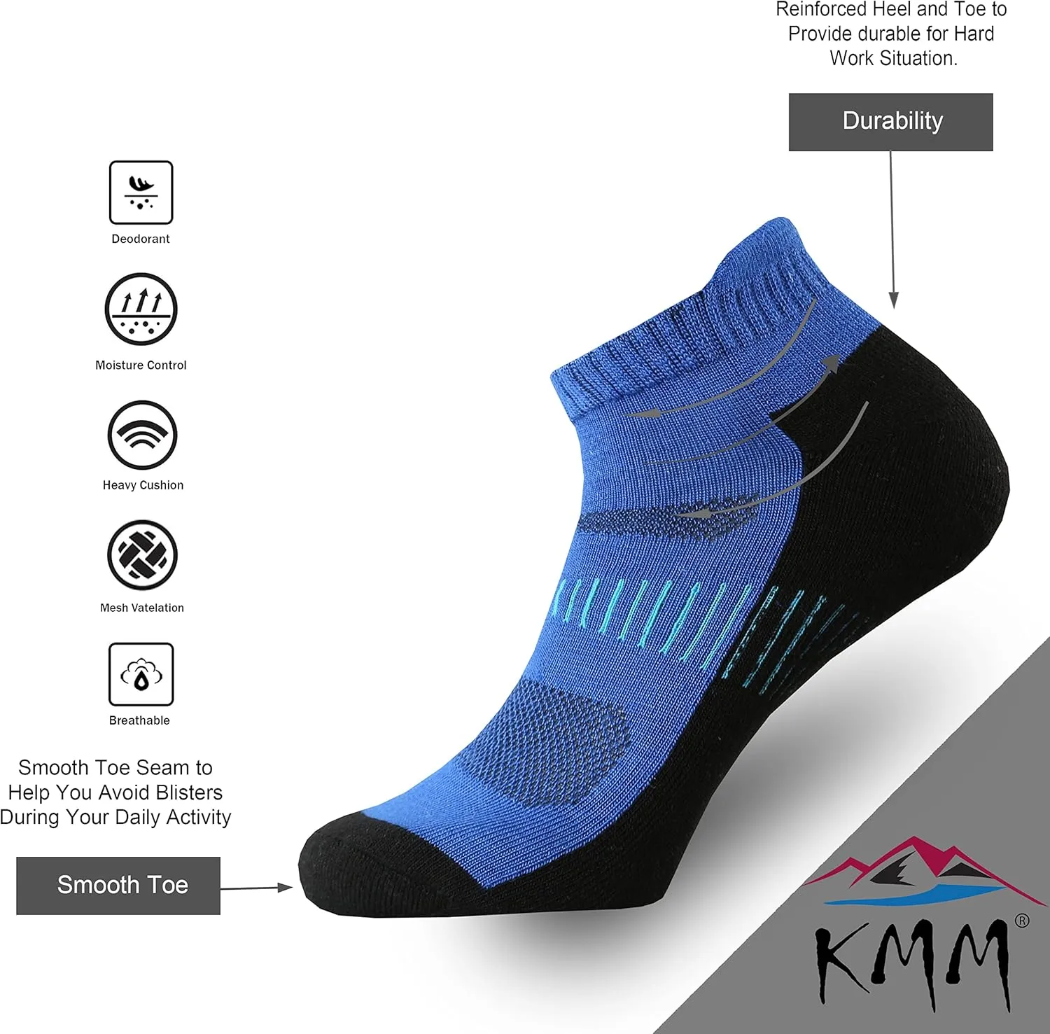 KMM Men's Merino Wool No Show Ankle Socks with Cushion Low Tab Summer for Outdoor Hiking Golf Loafer Sneaker Trail Running