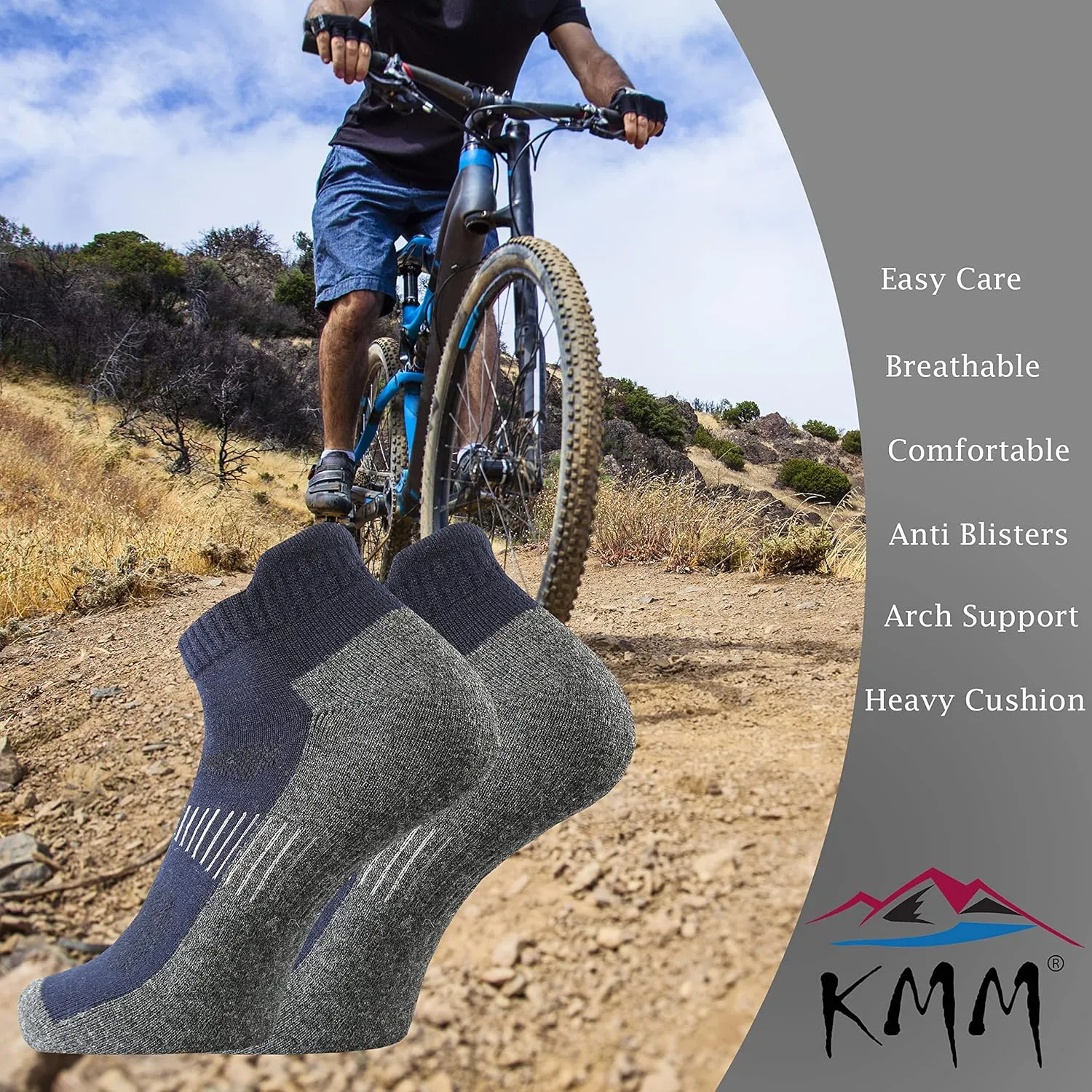 KMM Men's Merino Wool No Show Ankle Socks with Cushion Low Tab Summer for Outdoor Hiking Golf Loafer Sneaker Trail Running