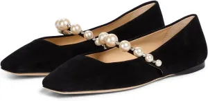 LEHOOR Women Pearl Mary Jane Flats Square Closed Toe Ballet Flats Comfortable Slip-on Flat Pumps Elegant Suede Flat Heel Loafer Dress Shoes Office Ladies Work Shoe Walking Church Party Size 4-11 M US