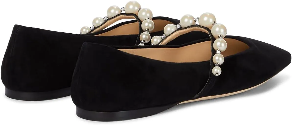 LEHOOR Women Pearl Mary Jane Flats Square Closed Toe Ballet Flats Comfortable Slip-on Flat Pumps Elegant Suede Flat Heel Loafer Dress Shoes Office Ladies Work Shoe Walking Church Party Size 4-11 M US