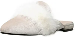 Loafers for Women, Womens Embroidery Mule Shoes Velvet Backless Slip On Loafers Pointed Toe Flat Mule Slides