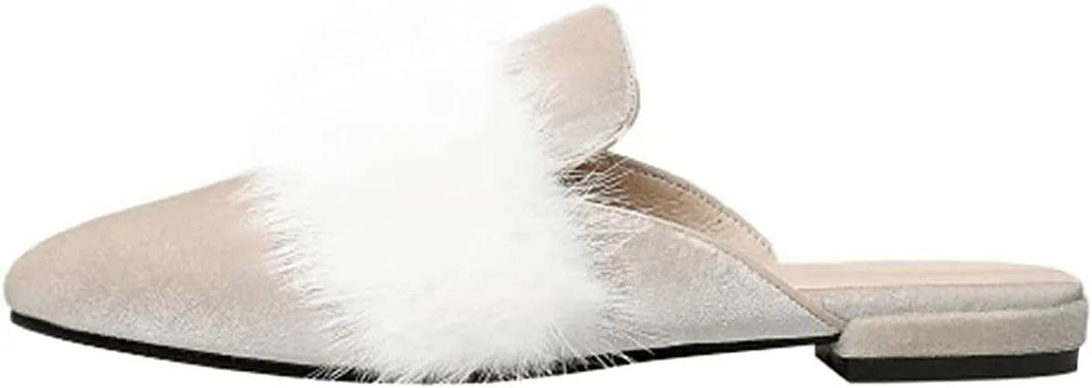 Loafers for Women, Womens Embroidery Mule Shoes Velvet Backless Slip On Loafers Pointed Toe Flat Mule Slides