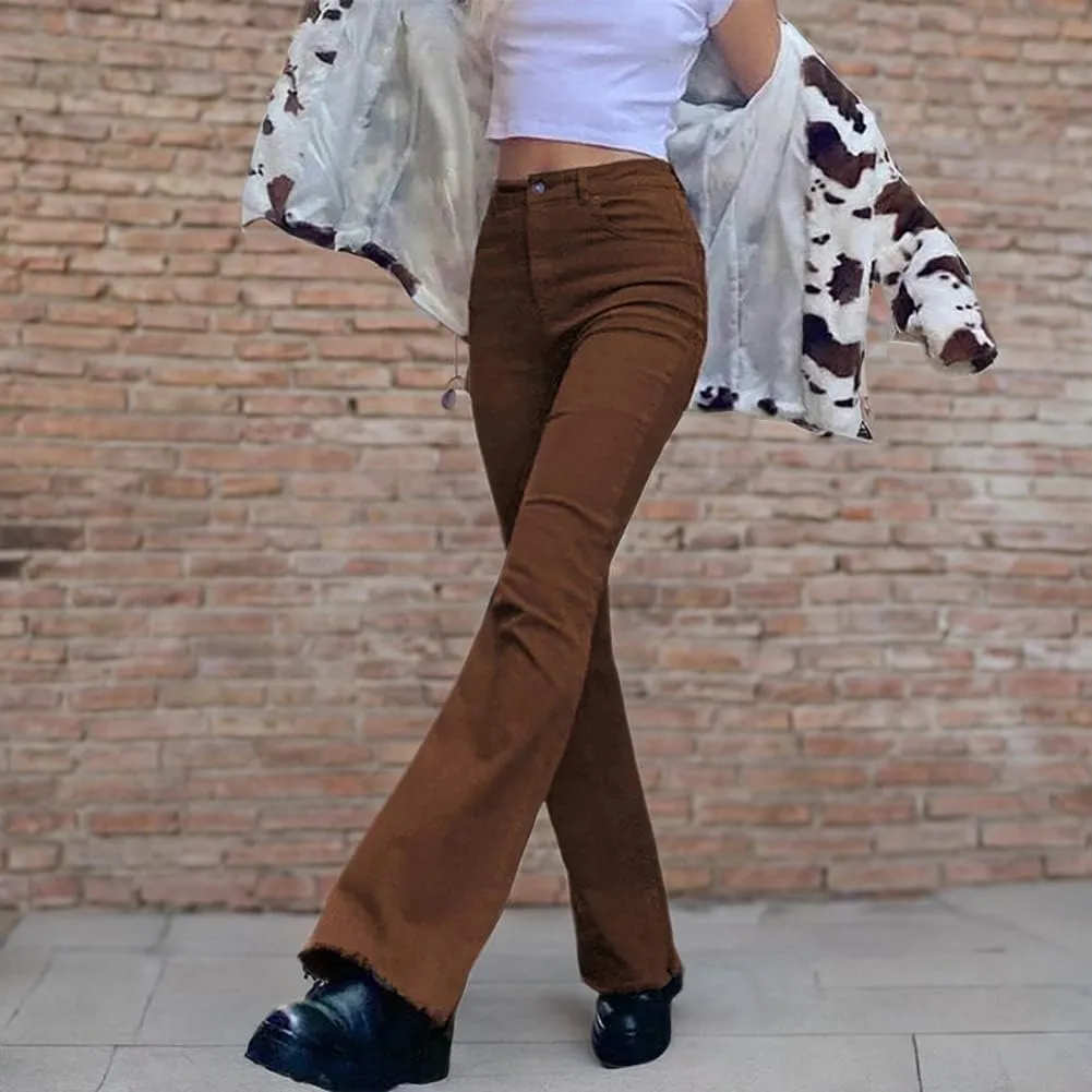 LONGBIDA High Waisted Flare Jeans for Women-Stretch Skinny Bell Bottom Jean Straight Leg Frayed Raw Hem Denim Pants