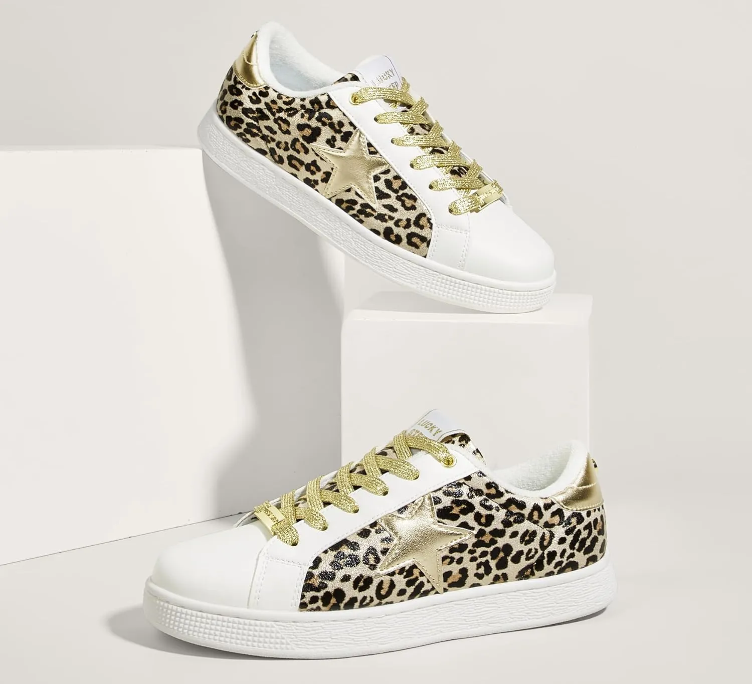 LUCKY STEP Women's Fashion Star Sneaker Lace Up Low Top Comfortable Cushioned Walking Shoes