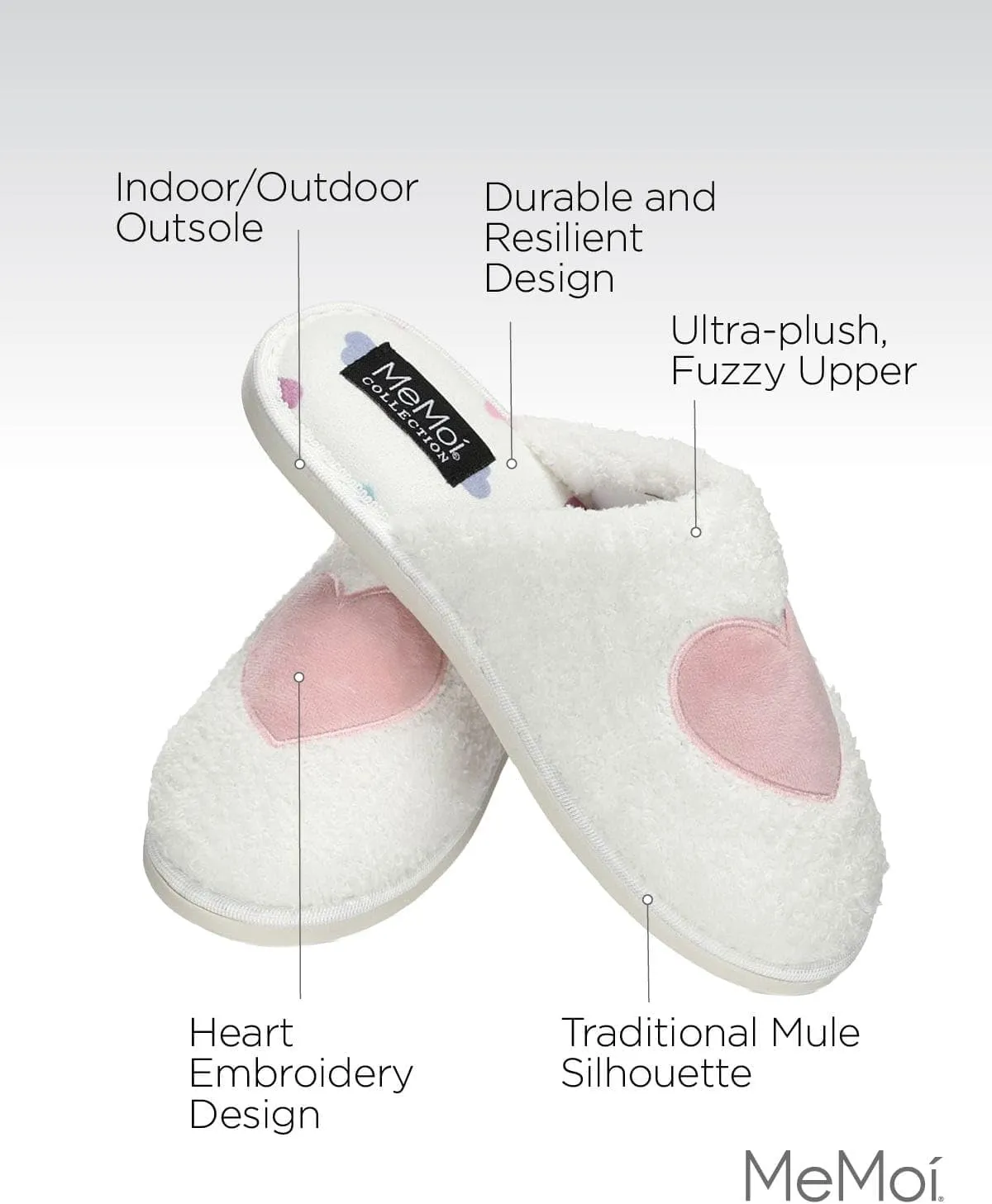 MeMoi Women's Multi Hearts Terry Slide Slippers