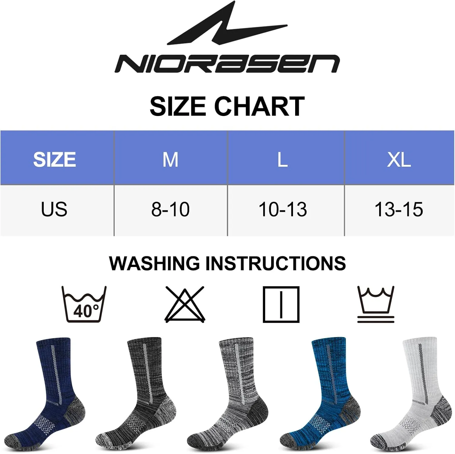 Men's Cotton Crew Work Socks, 5 Pairs Cushioned Boot Socks,Moisture Wicking Athletic Socks for Hiking Sports Running