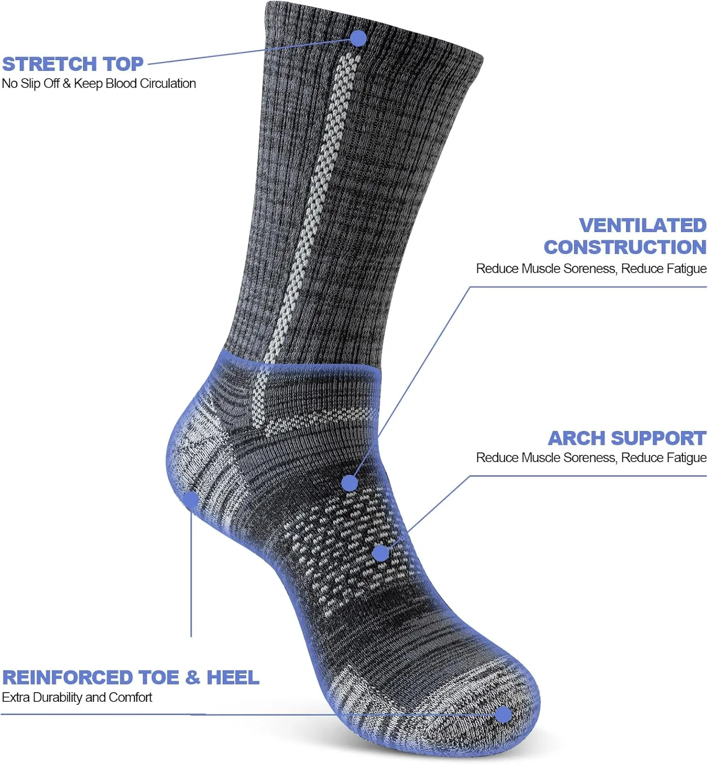 Men's Cotton Crew Work Socks, 5 Pairs Cushioned Boot Socks,Moisture Wicking Athletic Socks for Hiking Sports Running