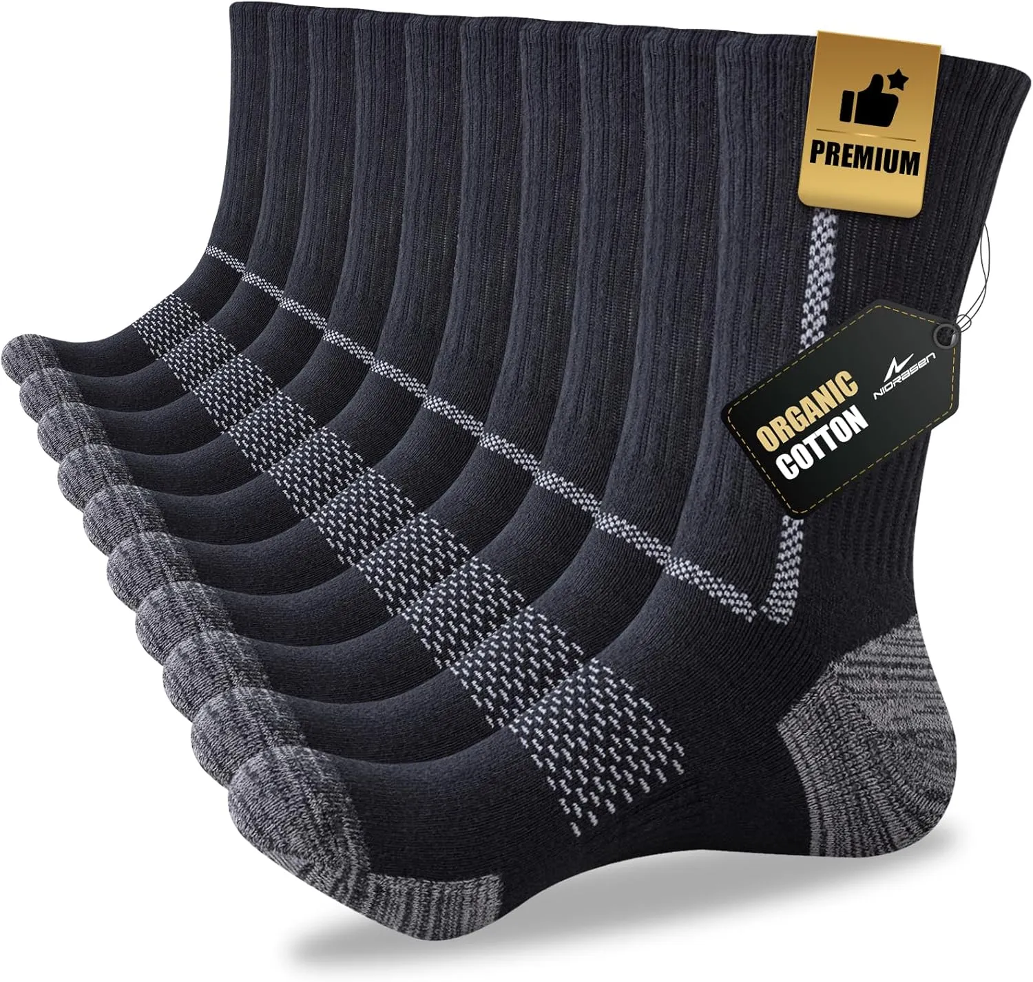 Men's Cotton Crew Work Socks, 5 Pairs Cushioned Boot Socks,Moisture Wicking Athletic Socks for Hiking Sports Running