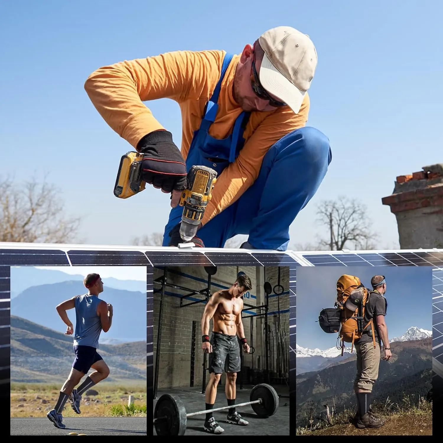 Men's Cotton Crew Work Socks, 5 Pairs Cushioned Boot Socks,Moisture Wicking Athletic Socks for Hiking Sports Running