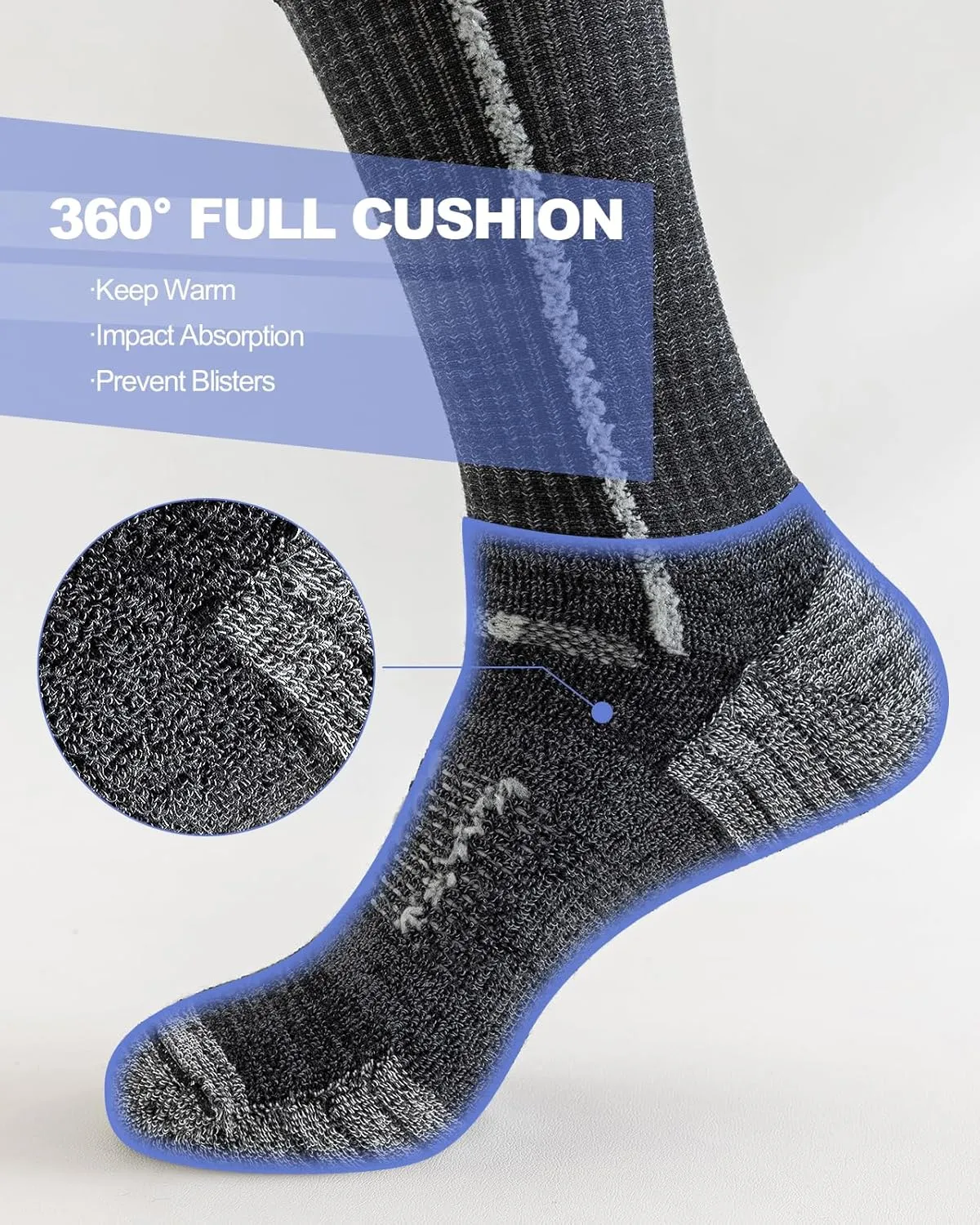 Men's Cotton Crew Work Socks, 5 Pairs Cushioned Boot Socks,Moisture Wicking Athletic Socks for Hiking Sports Running