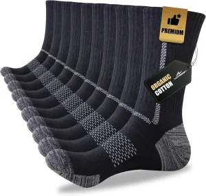 Men's Cotton Crew Work Socks, 5 Pairs Cushioned Boot Socks,Moisture Wicking Athletic Socks for Hiking Sports Running