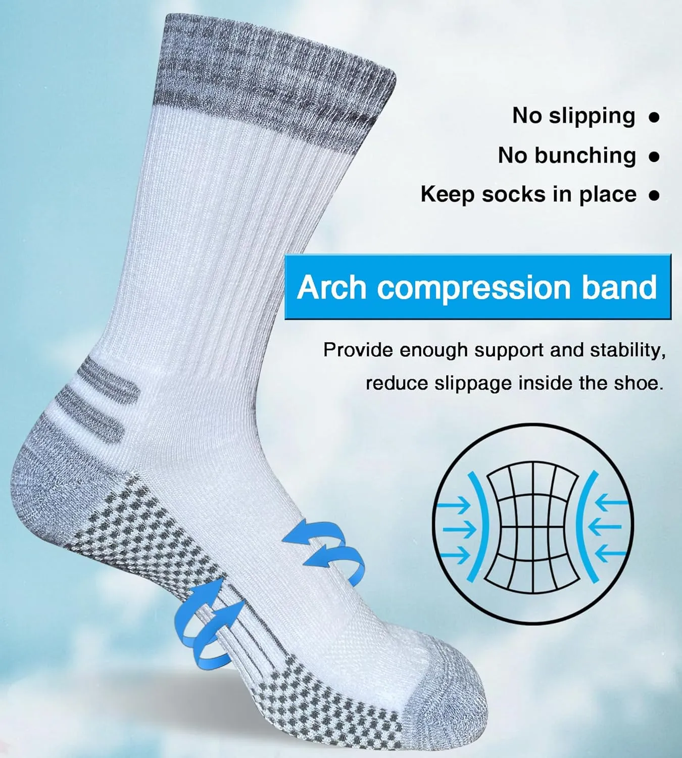 Men's Crew Work Boot Socks Thick Cushioned Moisture Wicking Hiking Sock 4 Pairs