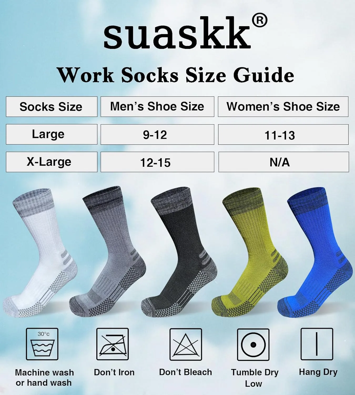 Men's Crew Work Boot Socks Thick Cushioned Moisture Wicking Hiking Sock 4 Pairs