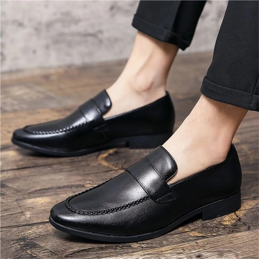 Men's Loafers Shoes Round Toe Simple PU Leather Slip Resistant Flexible Party Walking Slip-ons