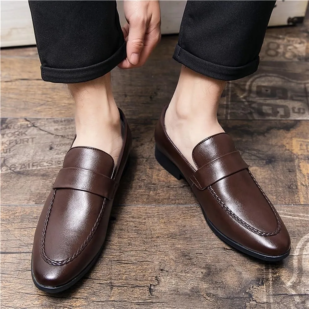 Men's Loafers Shoes Round Toe Simple PU Leather Slip Resistant Flexible Party Walking Slip-ons