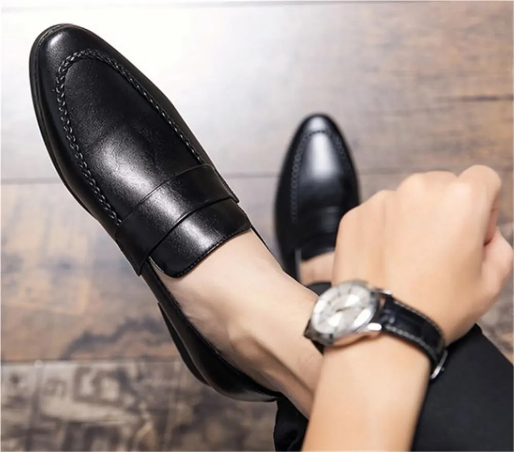 Men's Loafers Shoes Round Toe Simple PU Leather Slip Resistant Flexible Party Walking Slip-ons