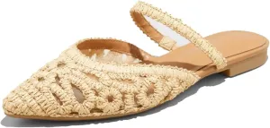 Mesh Ballet Flats for Women Fishnet Mules Shoes Pointed Toe Comfy Casual Office Slip on Mule Flats