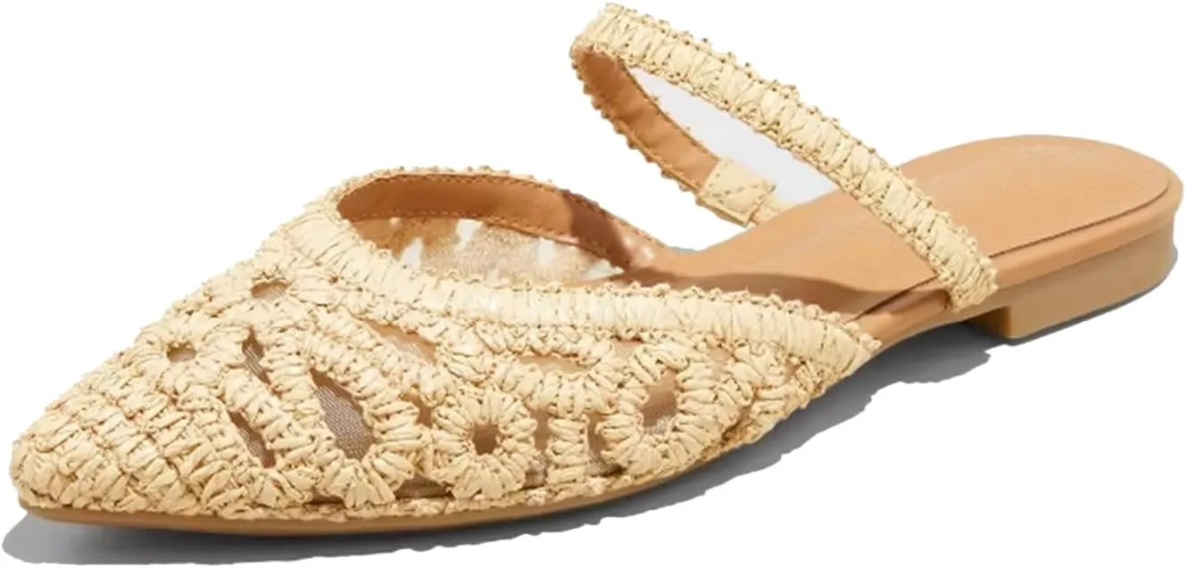 Mesh Ballet Flats for Women Fishnet Mules Shoes Pointed Toe Comfy Casual Office Slip on Mule Flats