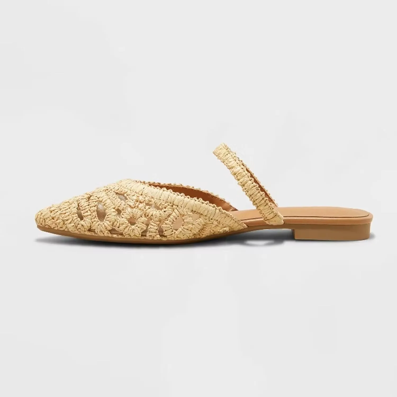Mesh Ballet Flats for Women Fishnet Mules Shoes Pointed Toe Comfy Casual Office Slip on Mule Flats